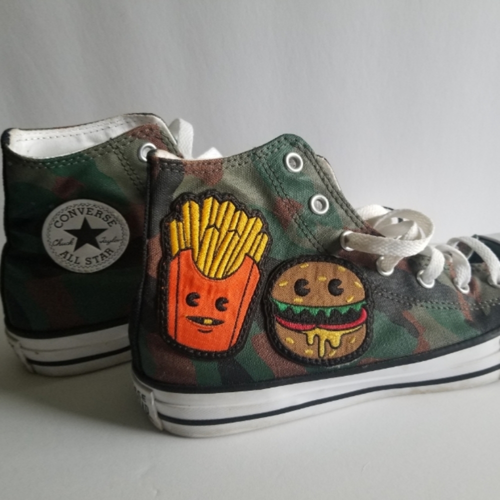 Kid's camo hamburger and fries converse hi tops